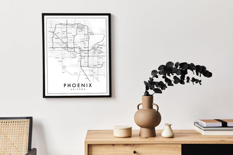 Phoenix Arizona Modern Map Giclée | Minimalist Scottsdale & Tempe Neighborhood Wall Art image 6