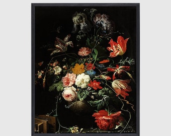 Floral Wall Art Decor, Flower Wall Art, Modern Victorian Wall Art Decor, Dutch Still Life, Red Flowers, Vintage Still LIfe Painting