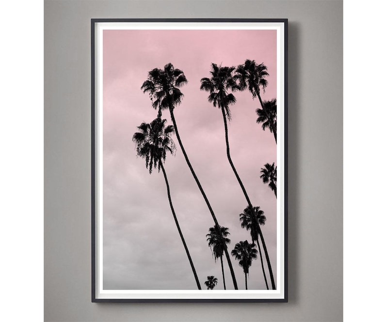 Pink Art, Los Angeles Photography, Beach House Art, Pink coastal wall art Surf Decor, Sunset photography Hollywood Regency, Hollywood Palm image 2