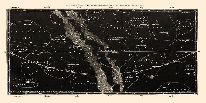 Star Map Print Set, Constellation Map Set of 2 prints, Vintage Astronomy Map Set, Celestial Print Set, Constellation Set of nautical prints image 4