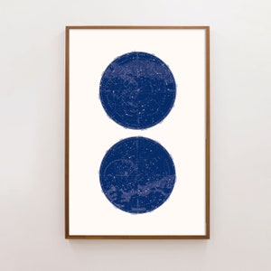 Carte des constellations du nord et du sud, verticale ou horizontale, carte des étoiles, carte des constellations rondes, impression d'astronomie en noir, bleu ou gris