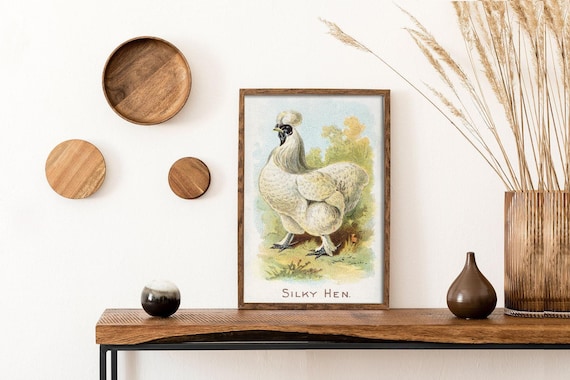 Antique Vintage White Hen and Rooster Art, French Kitchen Decor, Farmhouse and Cottagecore Wall Art