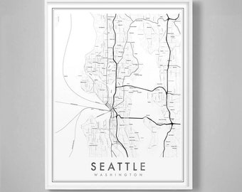 Seattle Map Print, Seattle Map Poster, City Map Print, Seattle Map art, Map of Seattle, Seattle Washington neighborhood map