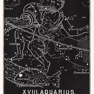 Antique Aquarius Zodiac Art Print, 19th Century Dutch Astrological Sign, Birthday Gift for Aquarius image 2