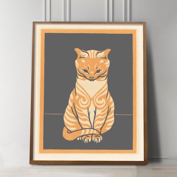 Cat Print, Cat Lover gift, Cat Wall Art, Antique Cat Print, Cat gift, Cat Art, gift for Cat lover, Cat wall art, Cat Artwork, Woodcut print