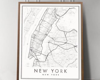 Impression de carte de New York, affiche de carte de New York, impression de carte de la ville, art de carte de New York, carte de New York, art de carte de New York, carte de Manhattan, carte moderne