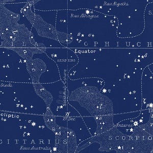 Mapa de estrellas azules impreso, carta estelar ecuatorial, mapa celeste náutico vintage, mapa de constelaciones del norte y del sur, arte mural de astronomía imagen 8