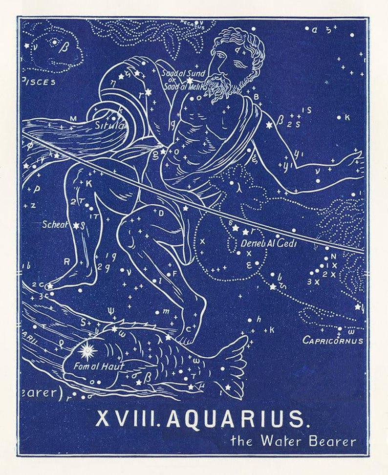 Antique Aquarius Zodiac Art Print, 19th Century Dutch Astrological Sign, Birthday Gift for Aquarius image 3