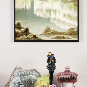 Antique German Aurora Borealis Chromolithograph, Art Deco Hollywood Glamour Print, Boudoir Decor