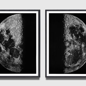 Moon Print Set, Moon phases, Moon poster, Moon Art, celestial dorm room art, Black and White Moon Print, Set of 2 prints, Lunar Moon Print