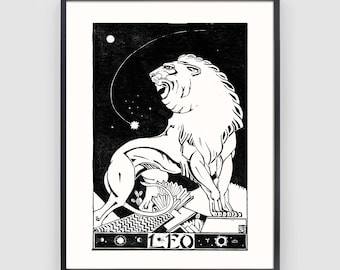 Leo Zodiac Art Print, Birthday gift for Leo, Antique Vintage Astrological sign, Leo Zodiac, Zodiac Sign Print, Lion Print, Astrology decor