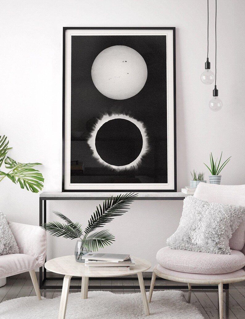 Antique Solar Eclipse Chromolithograph 1896, Large Framed Celestial Art, Victorian Astronomy image 3