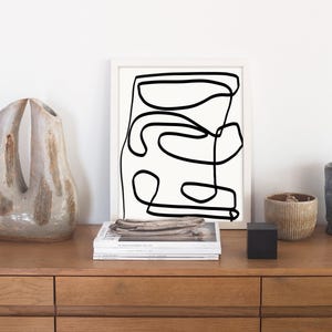 Japandi Fine Line Art Print, Midcentury Modern Abstract Wall Art, Danish Modern Home Decor image 1