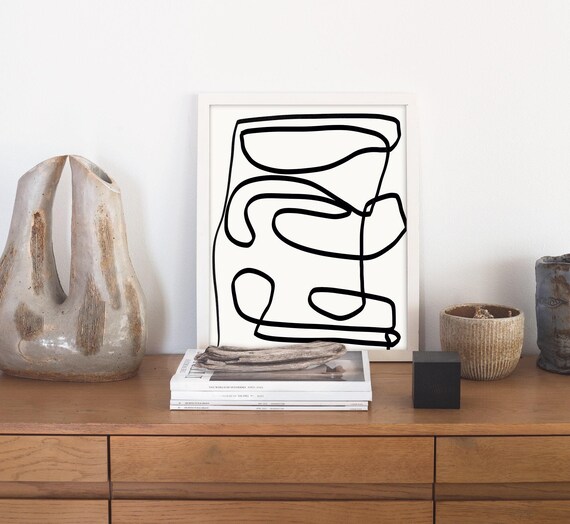 Japandi Fine Line Art Print, Midcentury Modern Abstract Wall Art, Danish Modern Home Decor