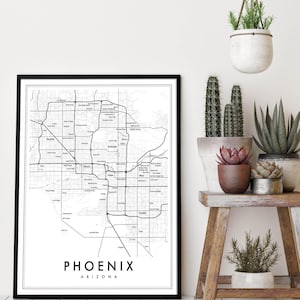 Phoenix Arizona Modern Map Giclée | Minimalist Scottsdale & Tempe Neighborhood Wall Art image 1