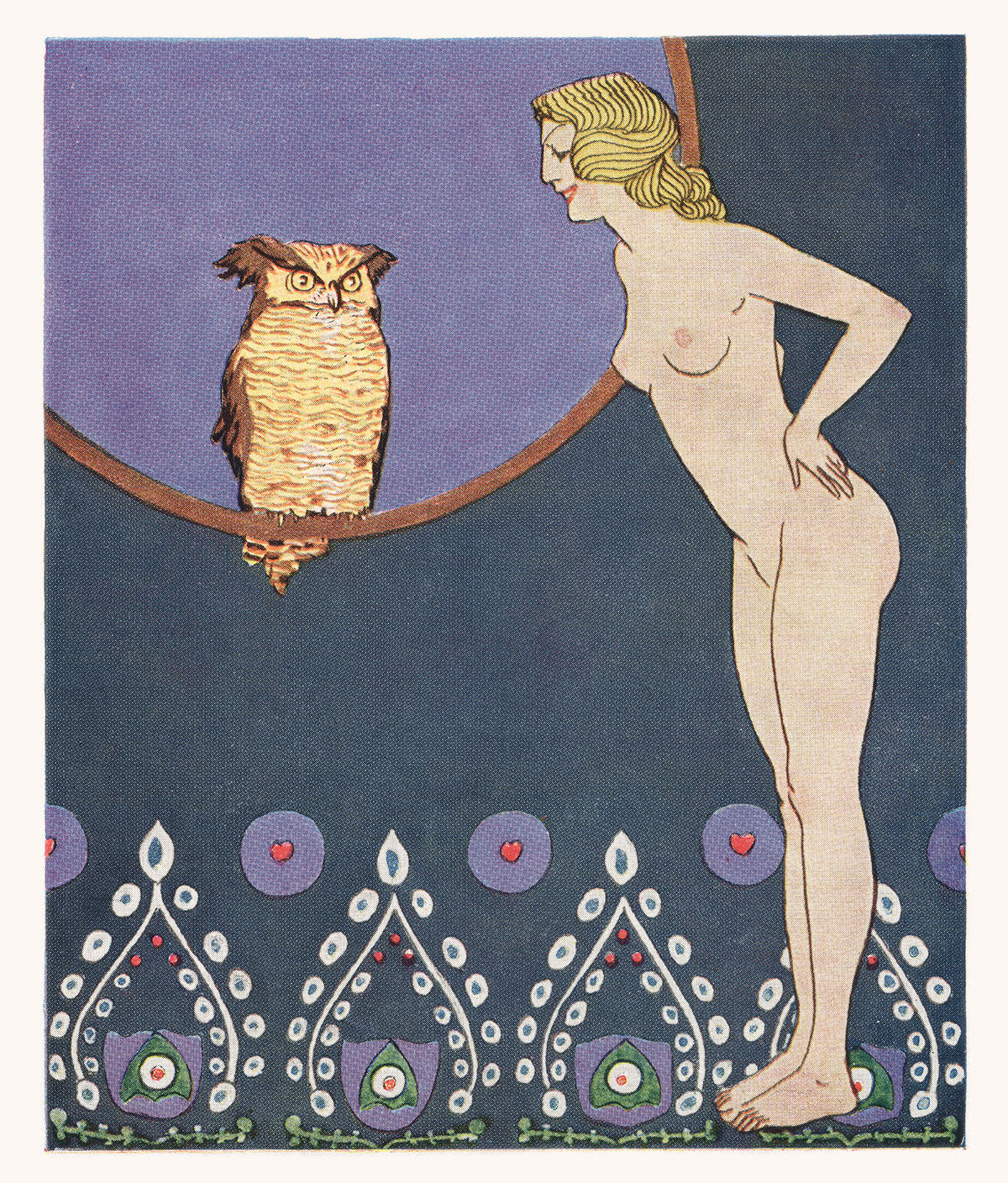 Art Nouveau wall art, Woman with Owl, Bathroom Decor, Bathroom Wall Decor, Decorative Arts Women, Va