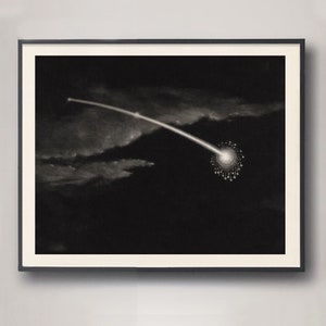 Shooting Star Art, Comet Art, Comet Print, Galaxy Art, Victorian, Meteor, Black and White Vintage Art, Space Art