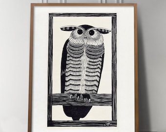 Vintage Woodcut Owl art print from the 19th Century, 1915 Horned Owl Print, Dark Academia Decor, Dark Academia print