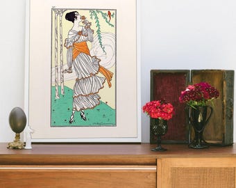 Antique French Fashion Plate 1914, Art Deco Coquette Aesthetic, Flapper Era Feminine Wall Art