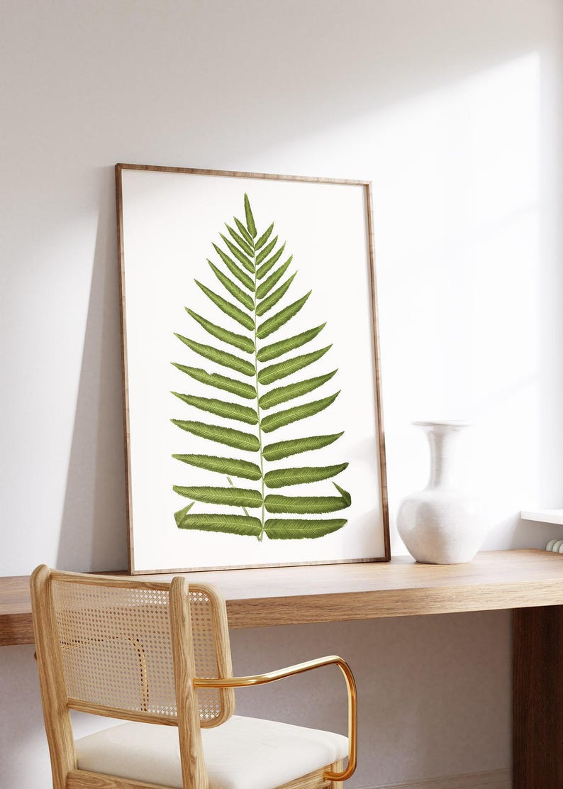 Antique Green Fern Botanical Print, 19th Century Victorian Specimen Art, Cottagecore Home Decor image 1
