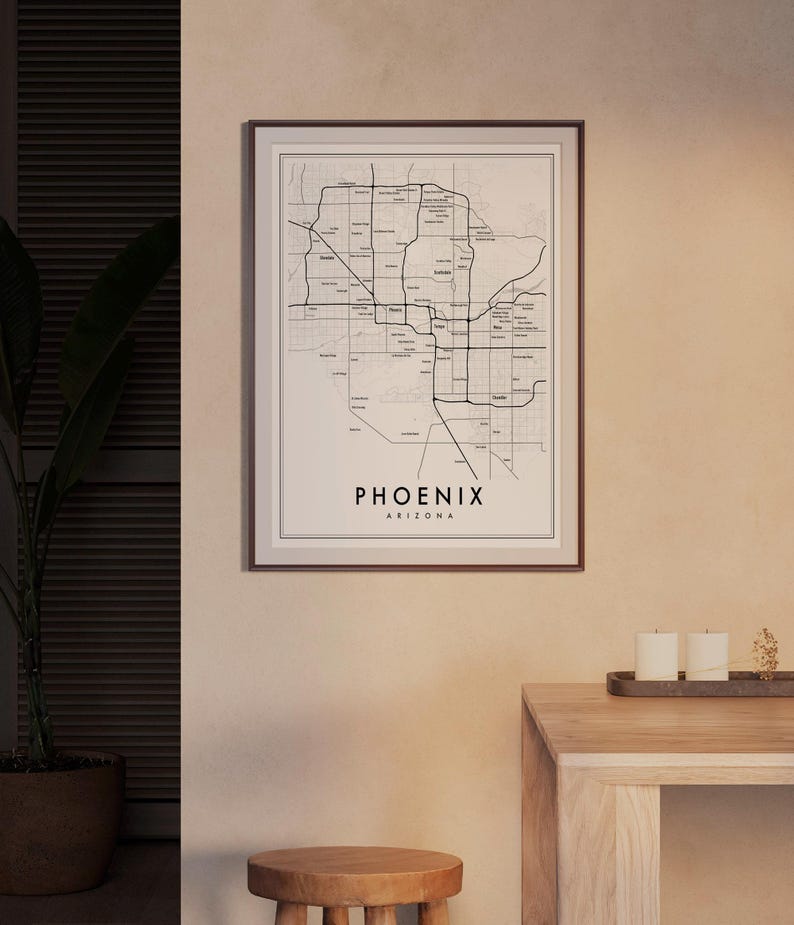 Phoenix Arizona Modern Map Giclée | Minimalist Scottsdale & Tempe Neighborhood Wall Art image 3