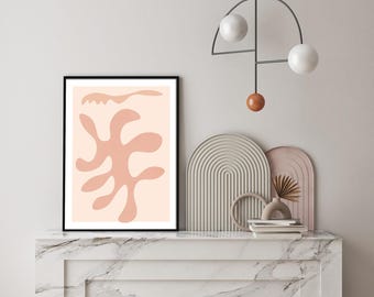 Art mural abstrait moderne Mid-Century, art mural abstrait pastel coloré, décoration pastel danoise scandinave, formes minimales nordiques, chambre BCBG