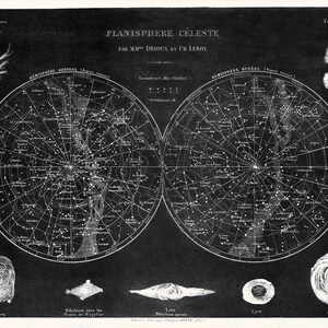 Planisphere Celestial Art, Blue Constellation Art Print, Hemisphere ...