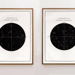 Constellation Print Set, Constellation Map Set, Star Map Set, Southern Hemisphere Constellation, Northern Hemisphere, Set of 2 star maps