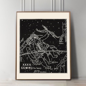 Constellation d'art du zodiaque Gémeaux, cadeaux Gémeaux, cadeau d'anniversaire ou de baby shower, art mural astrologie, affiche signe astrologique