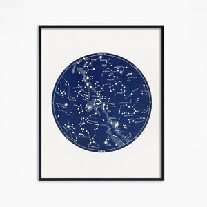Constellation Map, Astronomy Decor, Blue Star Chart Circular Art, Galaxy Art, Constellation print, Art Wall Grid Gallery Wall, Star Map