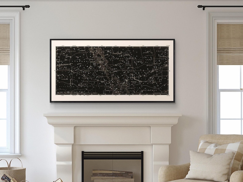 Mapa de estrellas azules impreso, carta estelar ecuatorial, mapa celeste náutico vintage, mapa de constelaciones del norte y del sur, arte mural de astronomía imagen 15