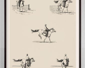 Antique 19th Century Horse and Rider Illustration, Equestrian Art for Nursery Library and Study
