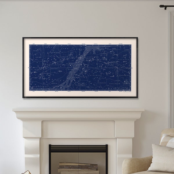 1849 Antique Equatorial Star Chart Giclée | Northern and Southern Celestial Map featuring Orion and Zodiac
