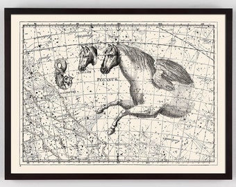 Constellation Print with Pegasus horse, Map Celestial Chart Print with horse, Pegasus Art, Horse Art, Celestial Chart