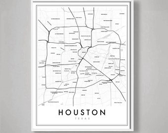 Houston Map Print, Houston Texas Map Poster, City Map Print, Houston Decor, Map of Houston Print, Houston neighborhoods