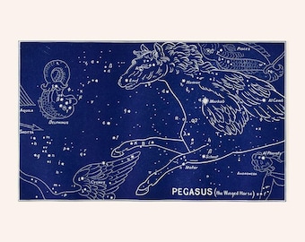 Pegasus Constellation Antique Print, Winged Horse Zodiac Art, 19th Century Astrological Sign