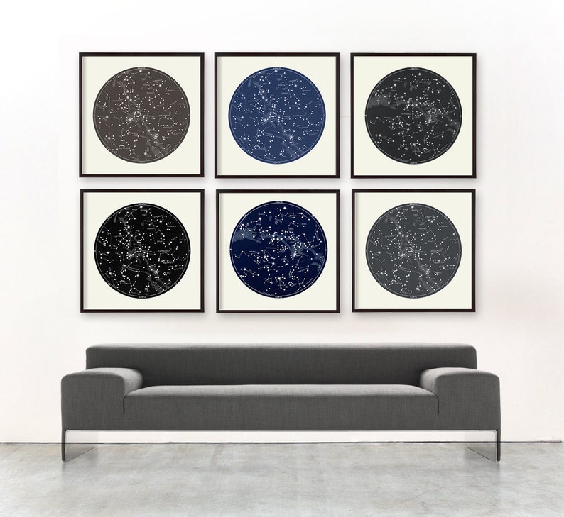 Celestial Art Package, 6 Print set Gallery Wall, Constellations Art, Constellation Maps, Circle Wall Art, Gallery Wall, Art Wall package image 1