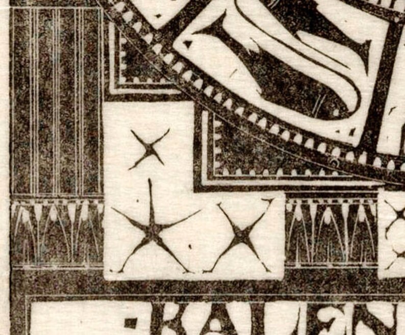 May include: A black and white illustration of a stylized fish with a geometric pattern. The illustration is on a white background with a black border.