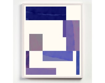 Abstract Minimal Geometric Print, Minimalist Geometric Wall Art in Purple, Purple Mid Century Art, Scandinavian Print, Purple Watercolor