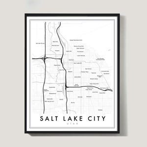 Impression de carte de Salt Lake City, carte du quartier moderne minimale de l'Utah, série de plans de la ville Studio