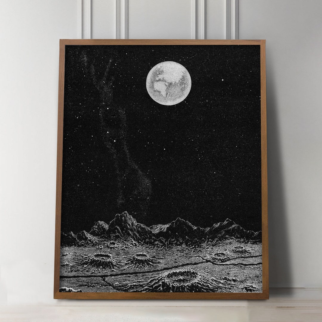 月の風景、月のプリント、地球の眺め、月のアート、月の表面、月の