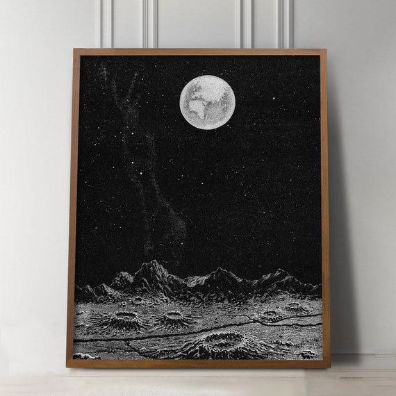 月の風景、月のプリント、地球の眺め、月のアート、月の表面、月の