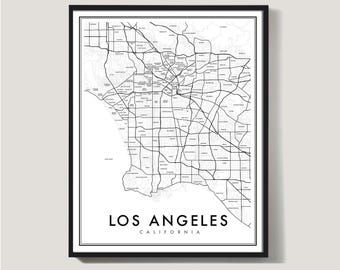 Los Angeles Map Print with neighborhood names, Travel Gift, LA California Map, Los Angeles Map Poster, City Map Print, Housewarming gift
