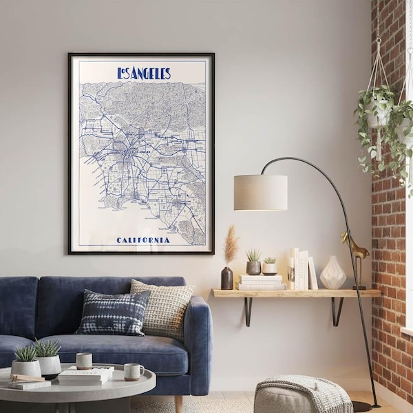 Los Angeles Neighborhood Map Print | Modern LA Wall Art of DTLA to San Fernando Valley