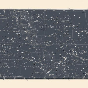 Mapa de estrellas azules impreso, carta estelar ecuatorial, mapa celeste náutico vintage, mapa de constelaciones del norte y del sur, arte mural de astronomía imagen 16