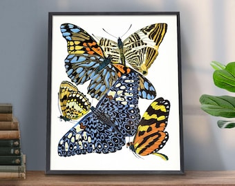Art Nouveau Butterfly Print, Colorful Insect Illustration