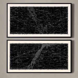 Constellation Print Set, Unframed, Constellation Map Set of 2, Constellation Poster Set, Star Map Set, Star Chart, Astronomy Poster Black