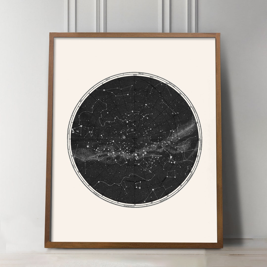 Black Constellation Chart Print, Constellation Map, Black Constellation ...
