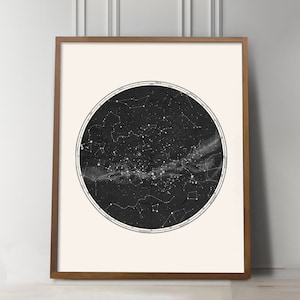 Black Constellation Chart Print, Constellation map, Black Constellation Map, Circular, Blue Constellation, Galaxy Art, Solar System