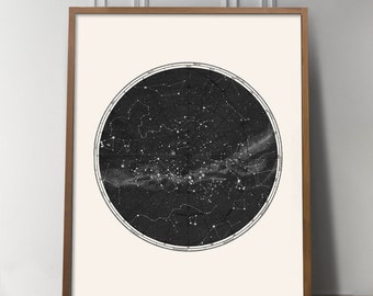 Black Constellation Chart Print, Constellation map, Black Constellation Map, Circular, Blue Constellation, Galaxy Art, Solar System